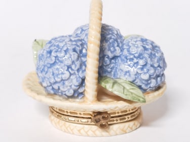 Vintage Porcelain Flower Basket Trinket Box