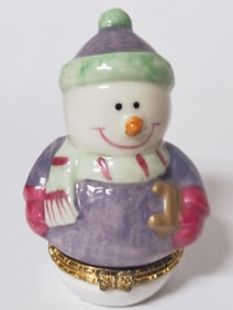 Vintage Porcelain Snowman Trinket Box