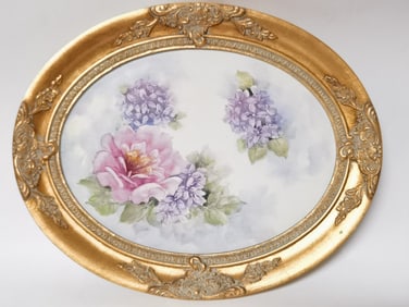 Vintage Porcelain Hand Painted Floral Plaque