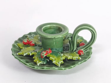 Vintage Holt-Howard Porcelain Mistletoe Candlestic