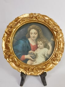 Vintage Madonna and Child Picture in Gilt Wood Fra
