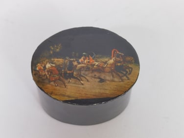 Vintage Russian Black Lacquer Jewelry Box