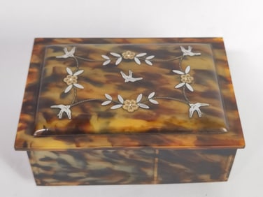 Antique Faux Tortoise Shell Glass Jewelry Music Bo