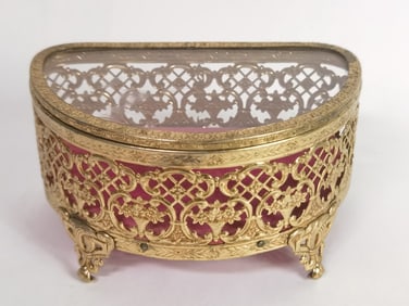 Vintage Ormolu Brass and Glass Jewelry Box