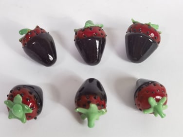 (6) Vintage Art Glass Chocolate Covered Strawberri