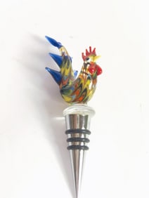 Vintage Murano Italy Art Glass Rooster Wine Stoppe
