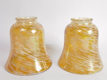 Pr. of Vintage Iridescent Yellow/White Swirl Glass