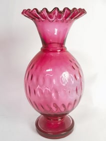 Vintage Fenton Cranberry Glass Optic Dot Vase