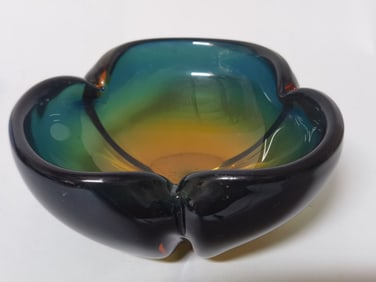 Vintage Murano Italy Green Sommerso Glass Bowl