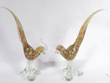 Pr. of Large Murano Italy Art Glass Birds