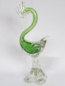 Large Murano Italy Green Controlled Bubble Glass B