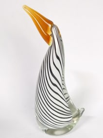Large Murano Italy Black/White Striped Glass Pelic