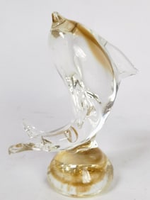 Vintage Murano Italy Amber and Clear Glass Dolphin