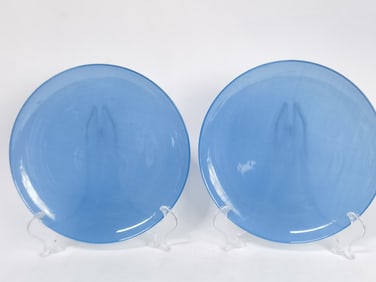 Pr. of Large Vintage ARC France Blue Glass Plates