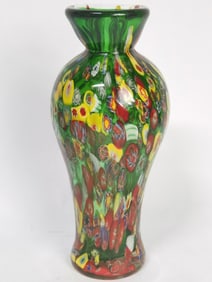 Vintage Murano Italy Millefiori Art Glass Vase