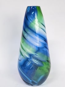 Vintage Murano Style Blue/Green Swirl Glass Vase