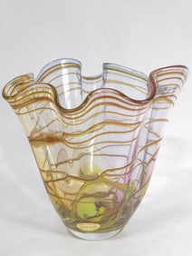 Large Vintage Adam Jablonski Swirl Ruffled Glass V