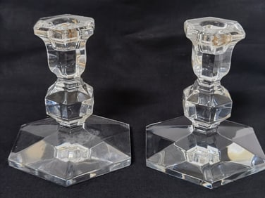 Pr. of Vintage Val. St. Lambert Crystal Candlestic