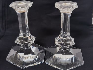 Pr. of Vintage Val. St. Lambert Crystal Candlestic