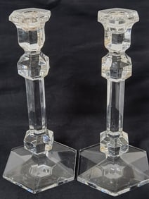 Pr. of Vintage Val. St. Lambert Crystal Candlestic