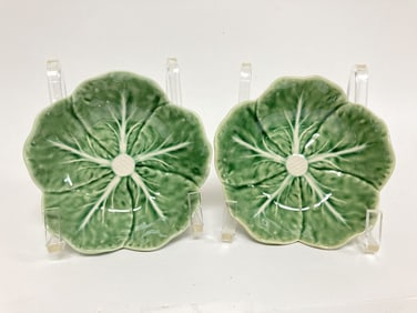 Pr. of Bordallo Pinheiro Porcelain Green Cabbage B