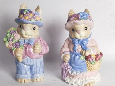 (2) Vintage Porcelain Rabbits