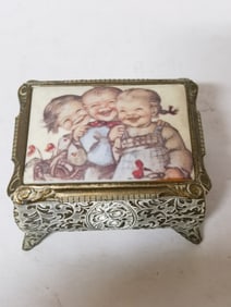 Vintage Metal Jewelry Box with Music Box