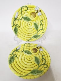 Pr. of The Bombay Co. Majolica Beehive Plates