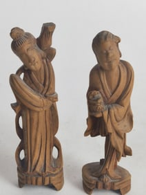 (2) Chinese Boxwood Carved Eight Deities Figurines