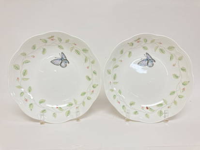 Pr. of Lenox Porcelain Butterfly Meadow Pasta Bowl: Pr. of Lenox Porcelain Butterfly Meadow Pasta Bowls, 8 11/16in by 1.75in