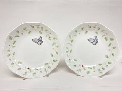 Pr. of Lenox Porcelain Butterfly Meadow Pasta Bowl: Pr. of Lenox Porcelain Butterfly Meadow Pasta Bowls, 8 11/16in by 1.75in