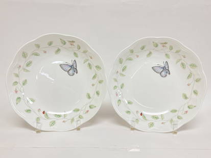 Pr. of Lenox Porcelain Butterfly Meadow Pasta Bowl: Pr. of Lenox Porcelain Butterfly Meadow Pasta Bowls, 8 11/16in by 1.75in