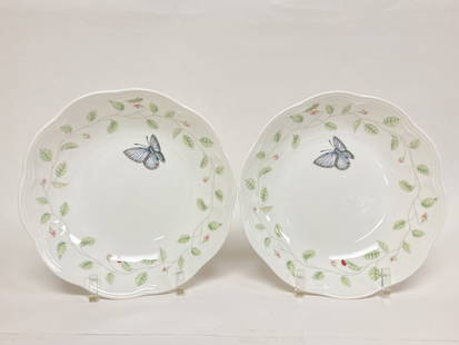 Pr. of Lenox Porcelain Butterfly Meadow Pasta Bowl: Pr. of Lenox Porcelain Butterfly Meadow Pasta Bowls, 8 11/16in by 1.75in