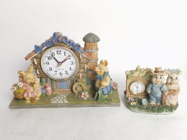 (2) Vintage Pig Theme Table Clocks