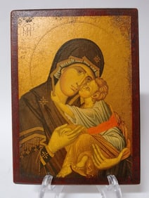 Vintage Greek Virgin Kissing Child Icon
