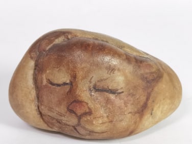 Vintage Ann Willis Ratray Hand Painted Cat Rock