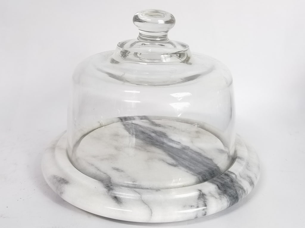 Vintage Gray Marble Glass Dome Cheese Board: Vintage Gray Marble Glass Dome Cheese Board, 8.5in