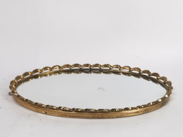 Vintage Oval Brass Mirrored Tray