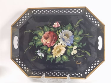 Vintage Nashco Hand Painted Floral Tole Tray