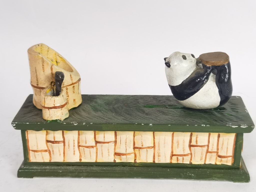 Vintage Metal Rolling Panda Mechanical Bank: Vintage Metal Rolling Panda Mechanical Bank, 4.75in by 8.5in