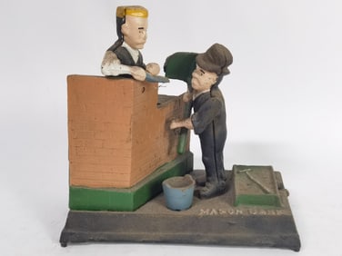 Vintage Metal Mason Bank Mechanical Bank