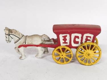 Vintage Cast Iron Horse Pulled Ice Cart