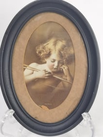 Vintage Cupid Asleep Print in Frame