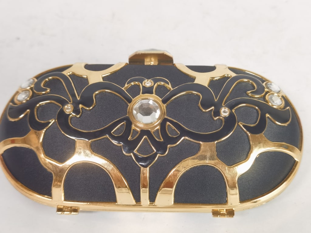 Retro Metal Rhinestone Clutch Bag: Retro Metal Rhinestone Clutch Bag, 2.5in by 7.25in