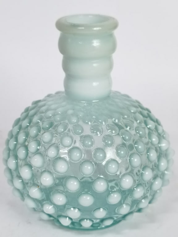Vintage Fenton Aqua Blue Hobnail Glass Perfume Bot: Vintage Fenton Aqua Blue Hobnail Glass Perfume Bottle, 5in