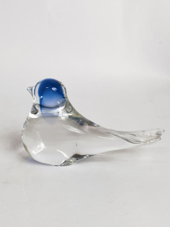 Vintage Blue/Clear Art Glass Bird: Vintage Blue/Clear Art Glass Bird, 4in by 2.5in