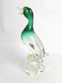 Vintage Murano Italy Green/Clear Glitter Glass Duc