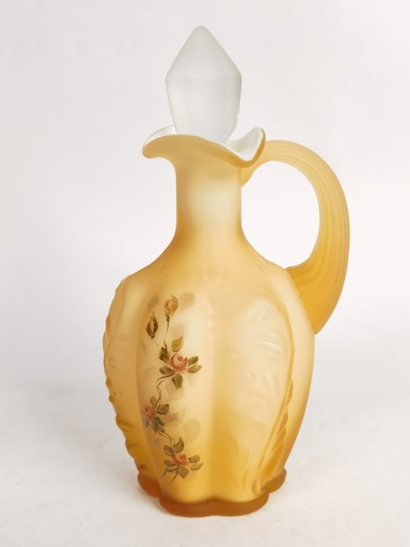 Vintage Fenton Amber Overcast Art Glass Cruet: Vintage Fenton Amber Overcast Art Glass Cruet, 7.25in