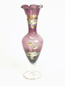 Vintage Bohemian Gilt Hand Painted Amethyst Glass