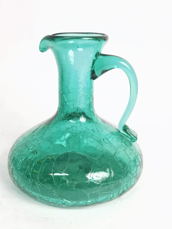 Vintage Green Crackle Glass Cruet: Vintage Green Crackle Glass Cruet 6.25in by 5.5in